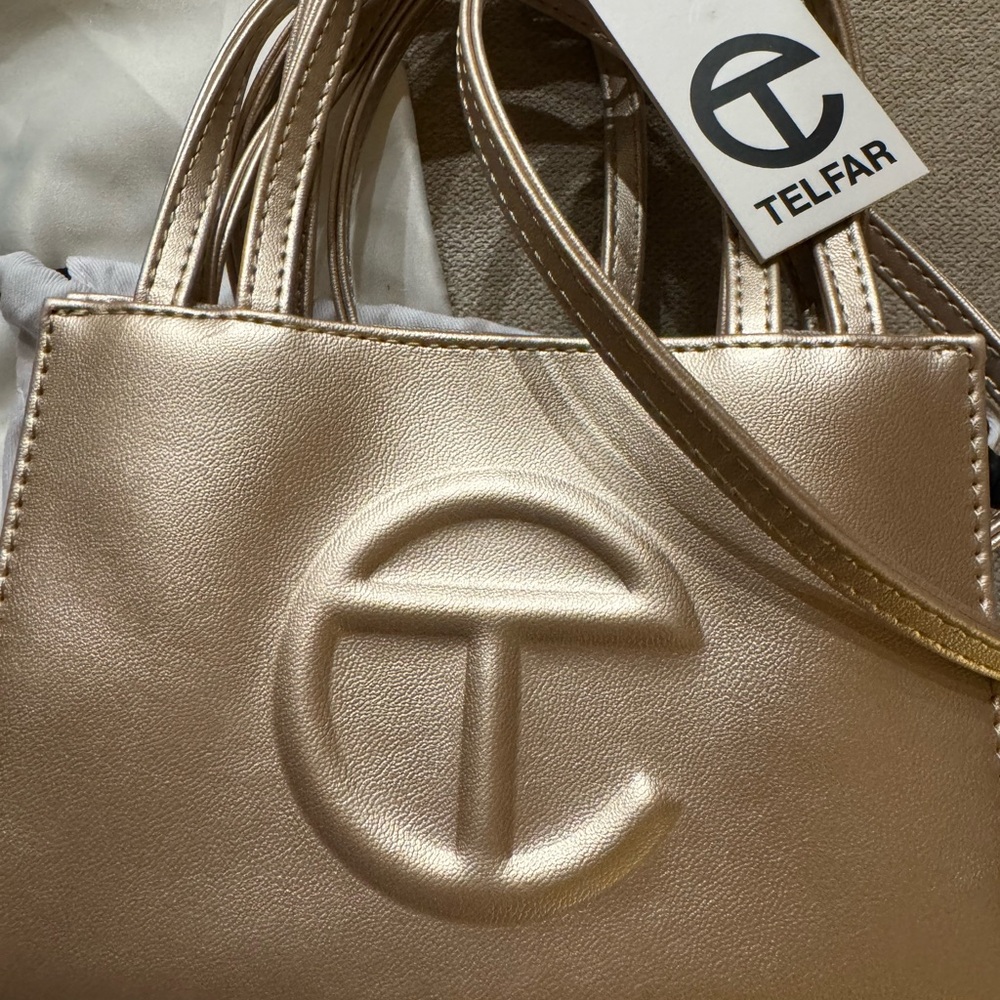 Telfar Gold Tote Bag with Embossed Logo